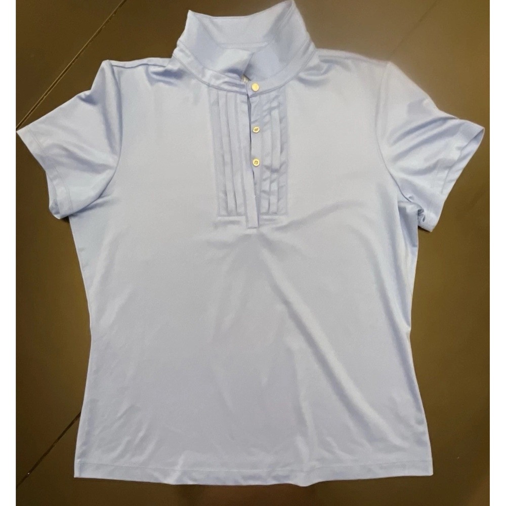 Tail Pleated Baby Blue Stretchy Golf Pickleball Polo Top Women's Large